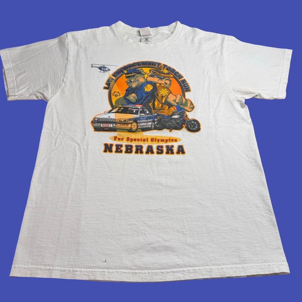 Nebraska Law Enforcement Mens L Special Olympics Torch Run Graphic T Shirt Y2K
